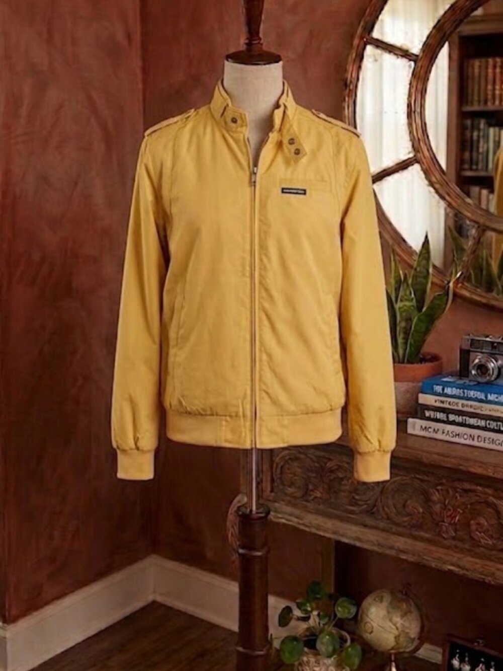 Members Only Yellow Bomber Jacket with Ribbed Hem